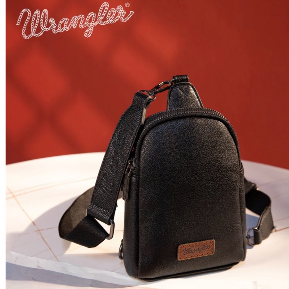 Wrangler Black Leather Crossbody/Sling/Chest Bag - Unisex